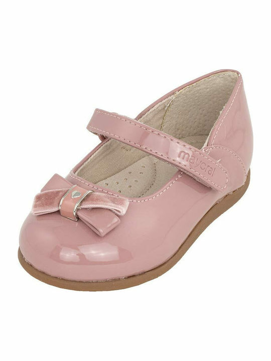Kids Patent Leather Ballerinas with Hoop & Loop Closure Pink