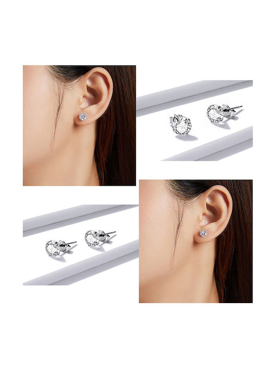 Bamoer Women's Silver Studs Earrings for Ears with Stone