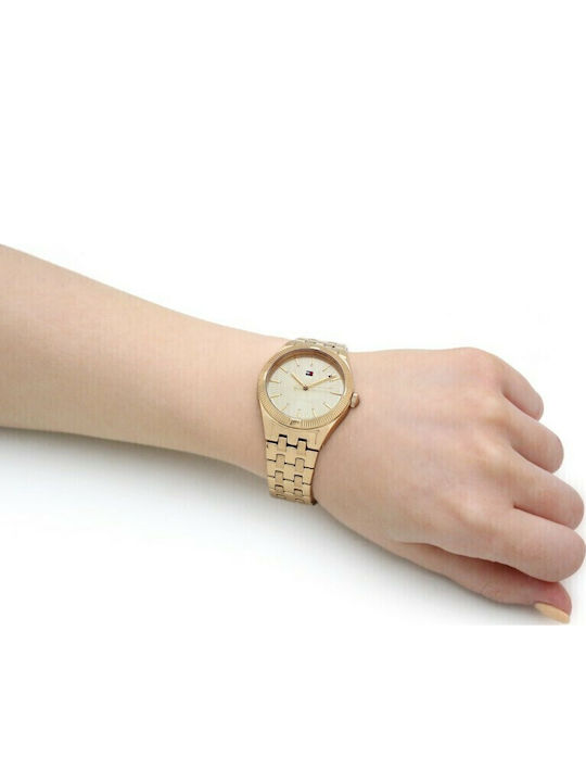 Tommy Hilfiger Rachel Womens Watch 34mm Battery With Gold Steel Bracelet