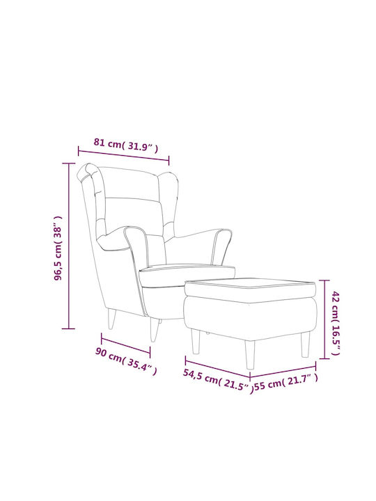 Bergère cu Puf Catifelat Burgundy 81x90x96.5cm