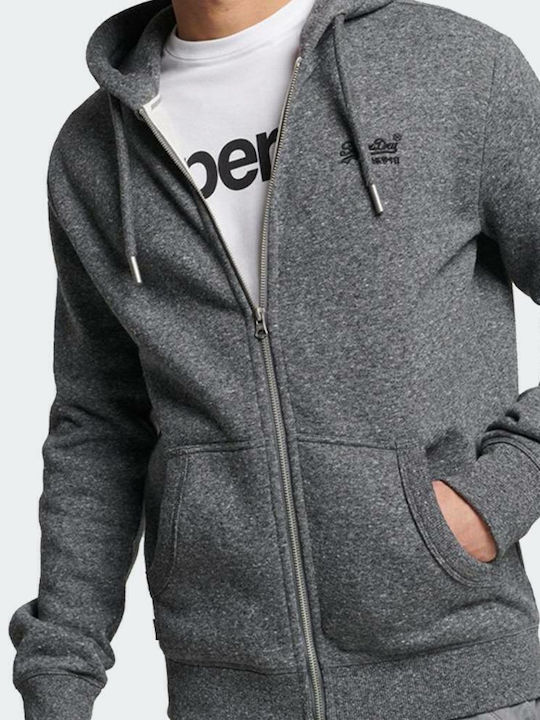 Superdry Jachetă cu fermoar pentru bărbați cu glugă și buzunare Gri