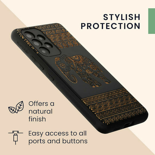 KWmobile Wood Elephant Pattern Back Cover Lemn Elephant - Black / Light Brown (Galaxy A53)