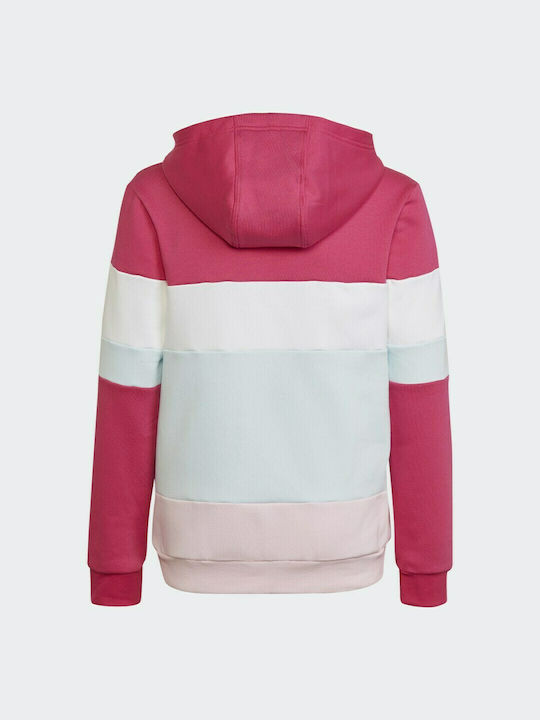Adidas Kids Fleece Sweatshirt with Hood and Pocket Pink Colorblock