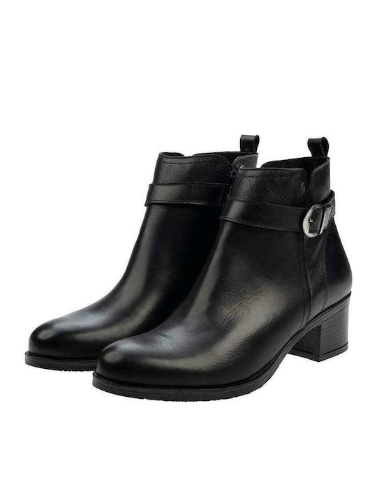 Leather Women's Ankle Boots with Medium Heel Black
