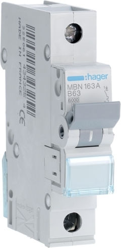 Hager Автоматичен Прекъсвач 63Спецификация Еднополюсен AC MBN163A