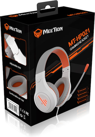 Meetion HP021 Over Ear Gaming Headset with Connection 3.5mm / USB White/Orange
