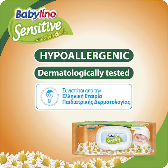 Babylino Sensitive with Chamomile Hypoallergenic Baby Wipes without Alcohol & Parabens 3x54pcs