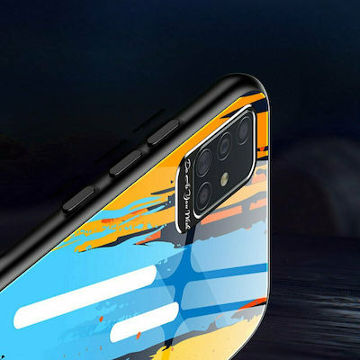 Hurtel Color Glass Pattern 1 Back Cover Συνθετική Blue/Yellow/Orange (Galaxy A71)