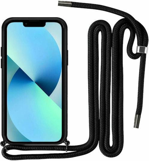 Liquid Back Cover Σιλικόνης με Λουράκι Μαύρο (Redmi Note 8 Pro)