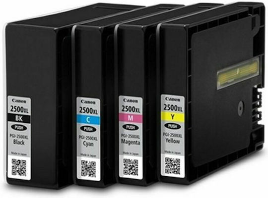 Canon PGI-2500XL Γνήσιο Πακέτο 4 Μελανιών Εκτυπωτή InkJet Κίτρινο / Κυανό / Ματζέντα / Μαύρο (9254B004)
