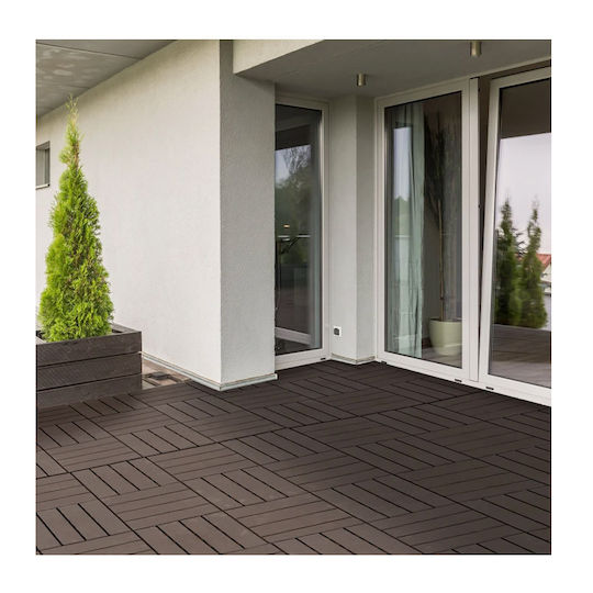 Outsunny Plastic Garden Decking Board Brown 30x30cm 9pcs