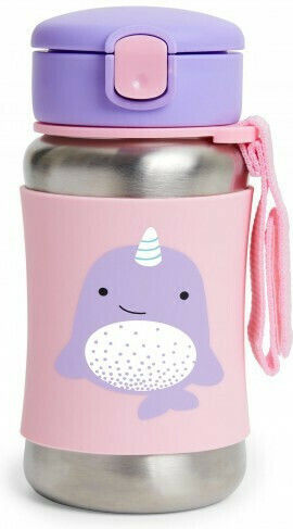 Skip Hop Narwhal Kids Water Bottle Stainless Steel with Straw Pink 384.5ml