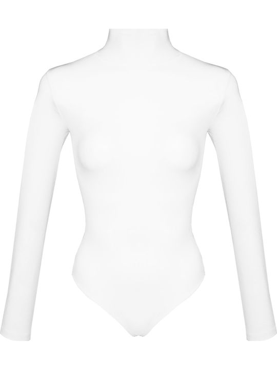 Lingerie Long Sleeve Turtleneck Bodysuit Relaxed Fit White