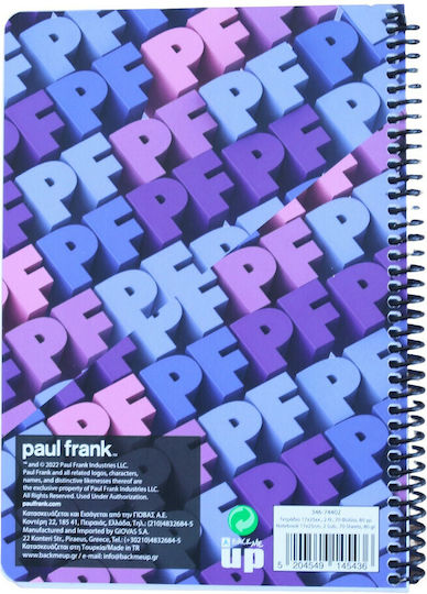 Paul Frank Σπιράλ Τετράδιο Ριγέ Β5 70 Φύλλων 2 Θεμάτων Sweet Escape (Διάφορα Σχέδια/Χρώματα)