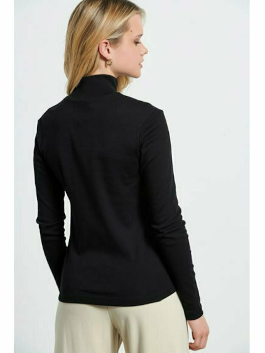 BodyTalk Women's Blouse Cotton Long Sleeve Turtleneck Black
