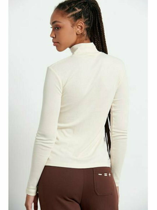 BodyTalk Women's Blouse Cotton Long Sleeve Turtleneck Beige