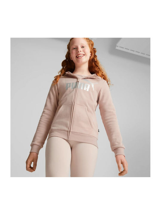 Puma Girls Athleisure Hooded Sweatshirt with Zipper Pink