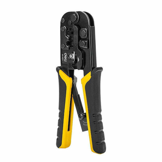 Deli Πρέσα Ακροδεκτών Δικτύου RJ11, RJ45 με Απογυμνωτή & Μηχανισμό Καστάνιας για 4/6/8P, RJ45/RJ14/RJ12/RJ9