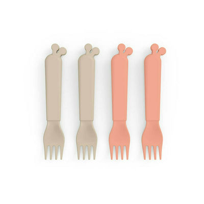 Done by Deer Baby Set with Fork made of Silicone Orange 4pcs