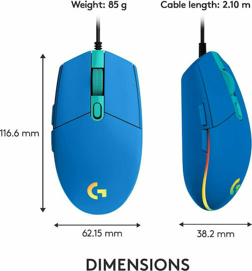 Logitech G203 Lightsync RGB Gaming Ποντίκι 8000 DPI Μπλε