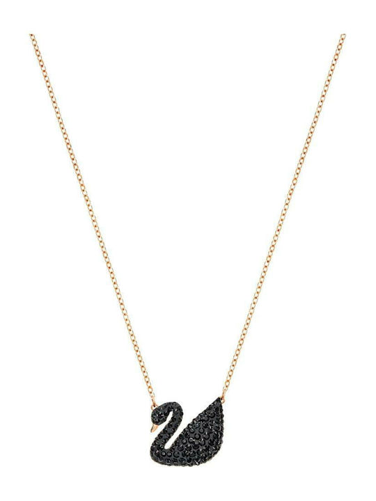 Swarovski Iconic Swan Necklace Gold Plated Black