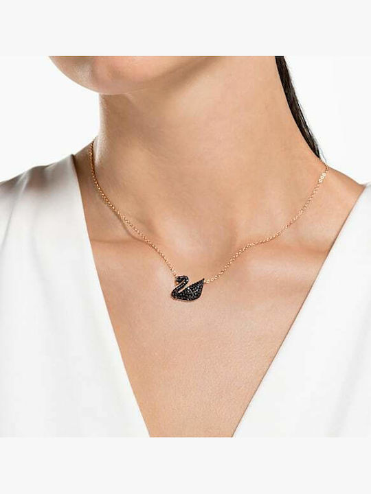 Swarovski Iconic Swan Necklace Gold Plated Black