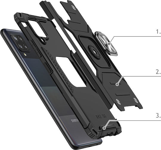 Wozinsky Ring Armor Kickstand Back Cover Plastic Black (Galaxy A42)