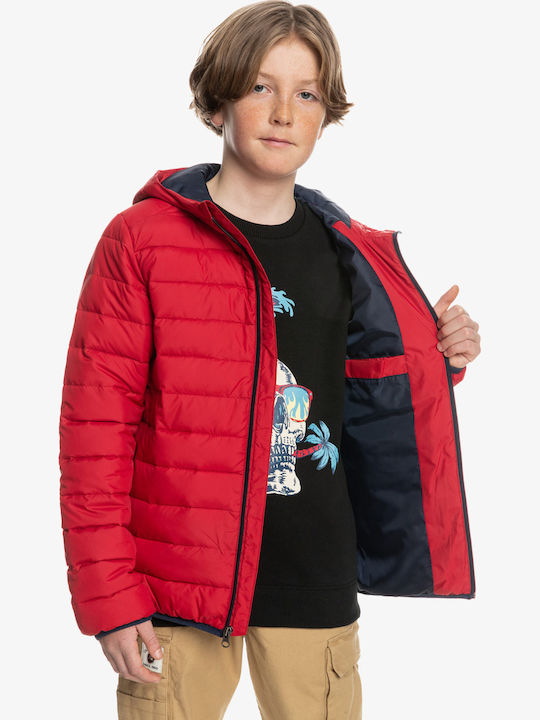 Scaly Kids Quilted Short Coat with Hood Red