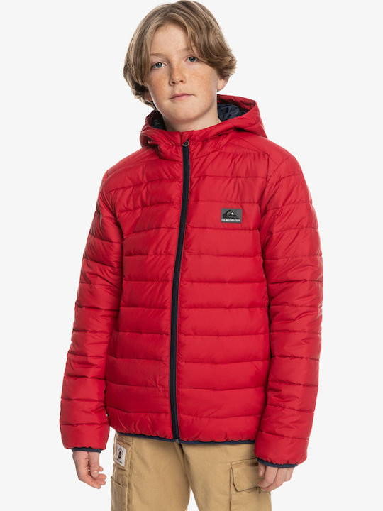 Scaly Kids Quilted Short Coat with Hood Red
