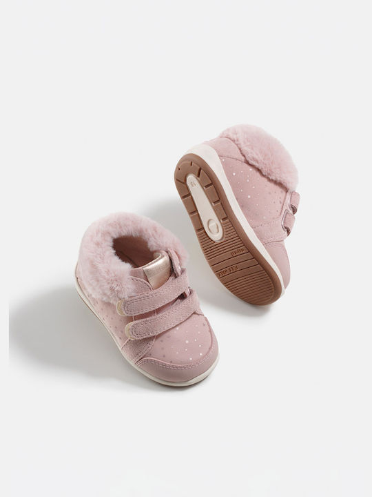 Suede Kinderstiefeletten mit Klettverschluss Rosa