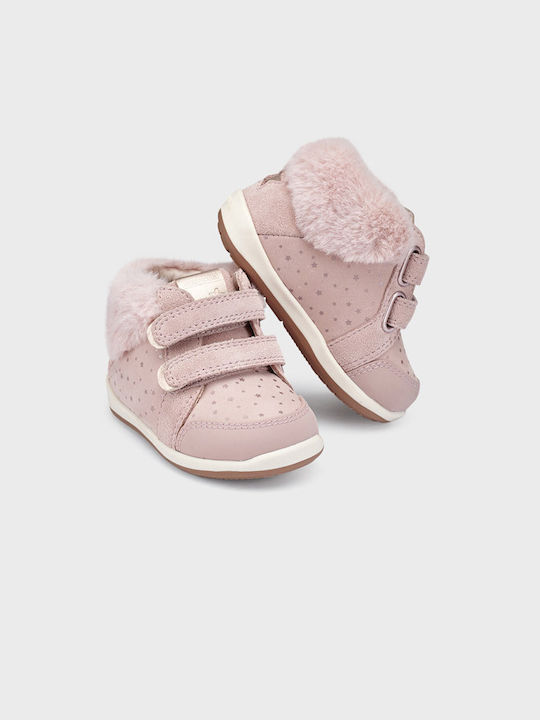 Mayoral Kids Suede Boots with Hoop & Loop Closure Pink