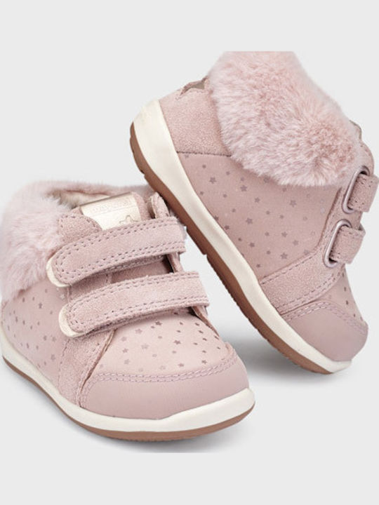 Suede Kinderstiefeletten mit Klettverschluss Rosa