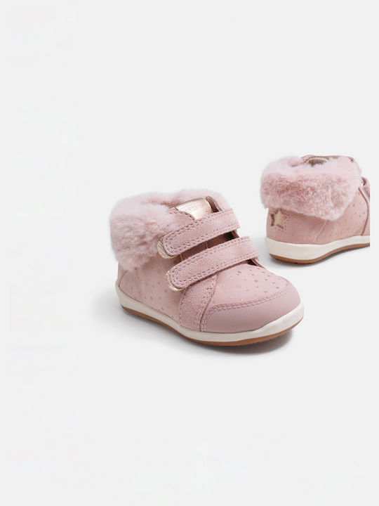 Suede Kinderstiefeletten mit Klettverschluss Rosa