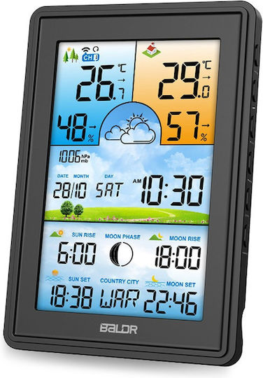 Baldr BD-906 390600 Ασύρματος Μετεωρολογικός Σταθμός Ψηφιακός Επιτραπέζιος Μαύρος