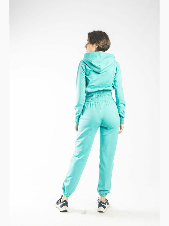 Cropped Women's Sweatshirt Jacket Hooded Turquoise