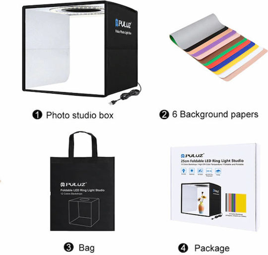 Puluz 03017LPZ00BK Photo Box Lighted with Multiple Backrounds 30x30x30cm