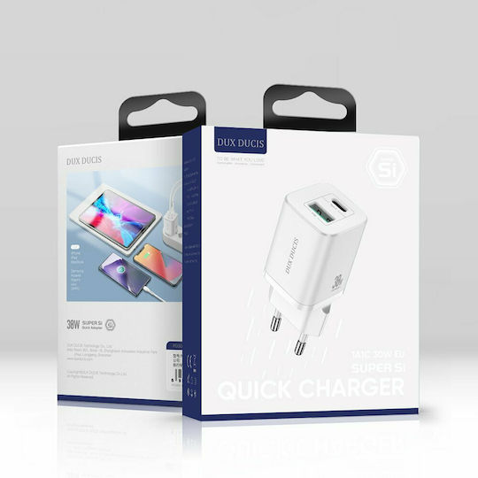 Dux Ducis Charger Without Cable with USB-A Port and USB-C Port 30W Whites (C80)