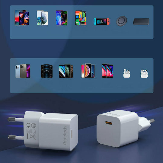 Choetech Φορτιστής Χωρίς Καλώδιο με Θύρα USB-C 20W Λευκός (PD5010)