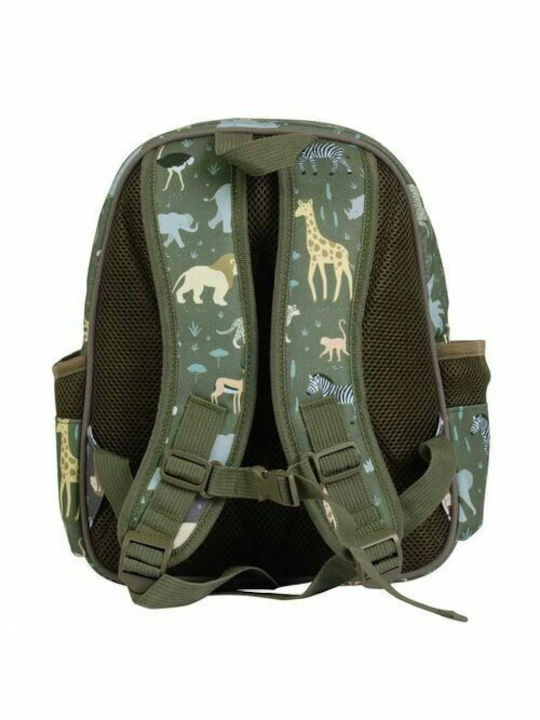 A Little Lovely Company Savanna School Bag Backpack Kindergarten Green with Water Bottle Holder 16Liters