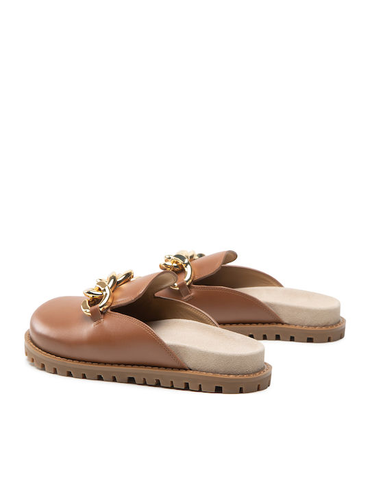 Scarlett Flat Δερμάτινα Mules σε Ταμπά Χρώμα