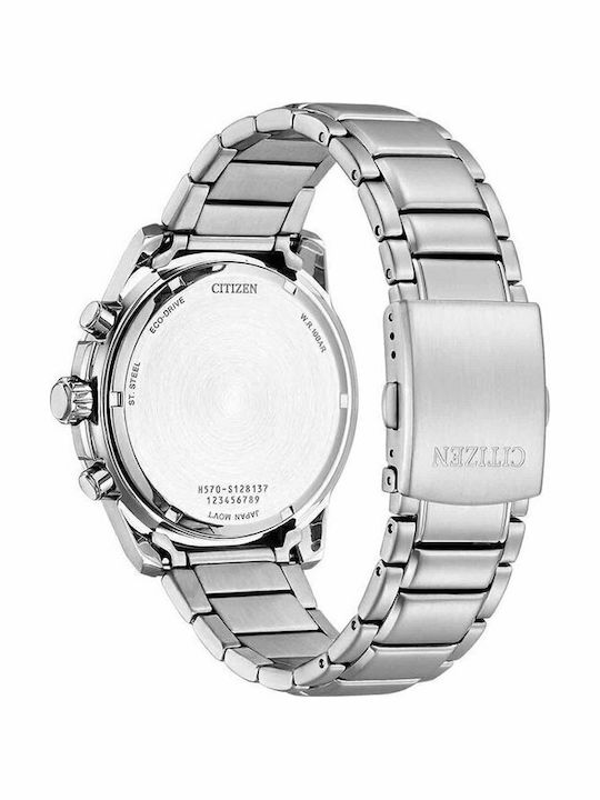 Citizen Herrenuhr 43mm Chronograph Eco - Antrieb mit Silber Metallarmband