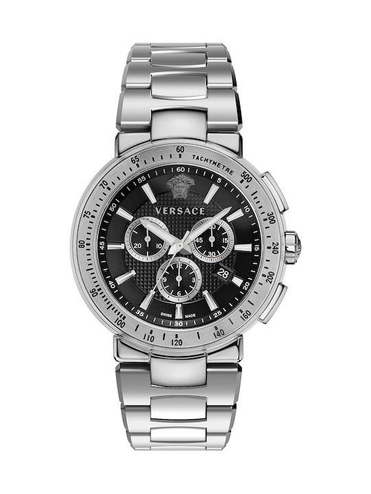 Versace Uhr Chronograph Batterie mit Silber Metallarmband