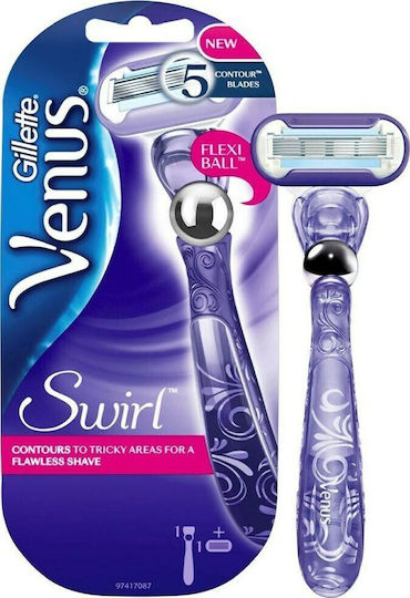 Venus Deluxe Smooth Swirl Razor pentru corp cu Cap de schimb 5 lame și bandă lubrifiantă pentru piele sensibilă
