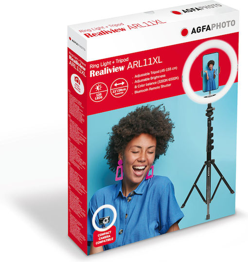 AgfaPhoto Realiview ARL11XL Lumină Inelară 28cm Cu Trepied De Pardoseală Și Suport Pentru Telefon