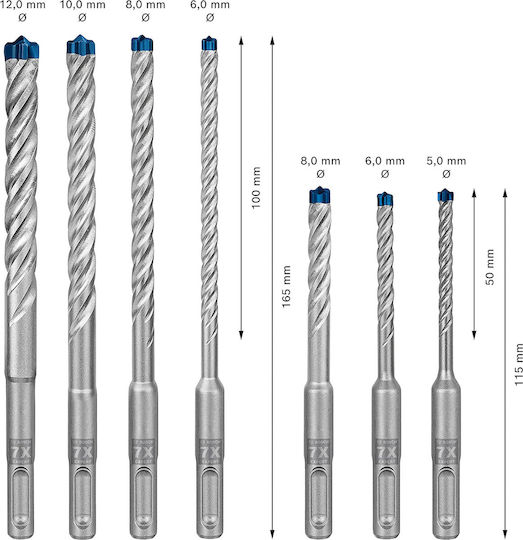 Bosch SDS plus-7X Set 7 Burghie cu Tija SDS Plus pentru Materiale de construcție