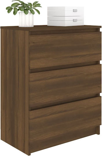 Wooden Chest of Drawers with 3 Drawers Coffee 60x35x76cm