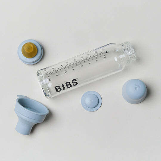 Bibs Γυάλινο Μπιμπερό Κατά των Κολικών με Θηλή Σιλικόνης για 0+ μηνών Μπλε Baby Blue 225ml