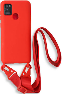 Bodycell Silicone Back Cover with Strap Red (Galaxy A21s)