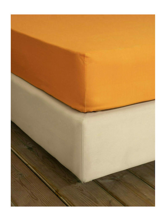 Nima Cearșaf King Size cu Elastic 180x200+32cm. Unicolors Deep Orange