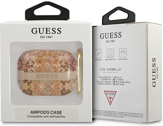 Guess Paisley Strap Hülle Silikon in Gold Farbe für Apple AirPods Pro